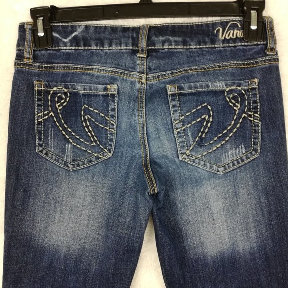Vanity Womens Capri Jeans Blue Denim Distressed Whiskering Medium Wash 27 - Picture 8 of 9